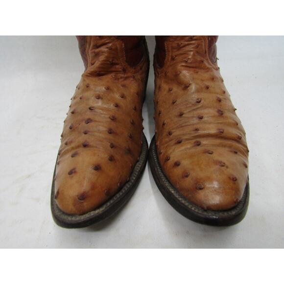 P\'s by Ferrini Mens Sz 7 D Cognac Full Ostrich Quill Brown Leather Cowboy Boots main image 4
